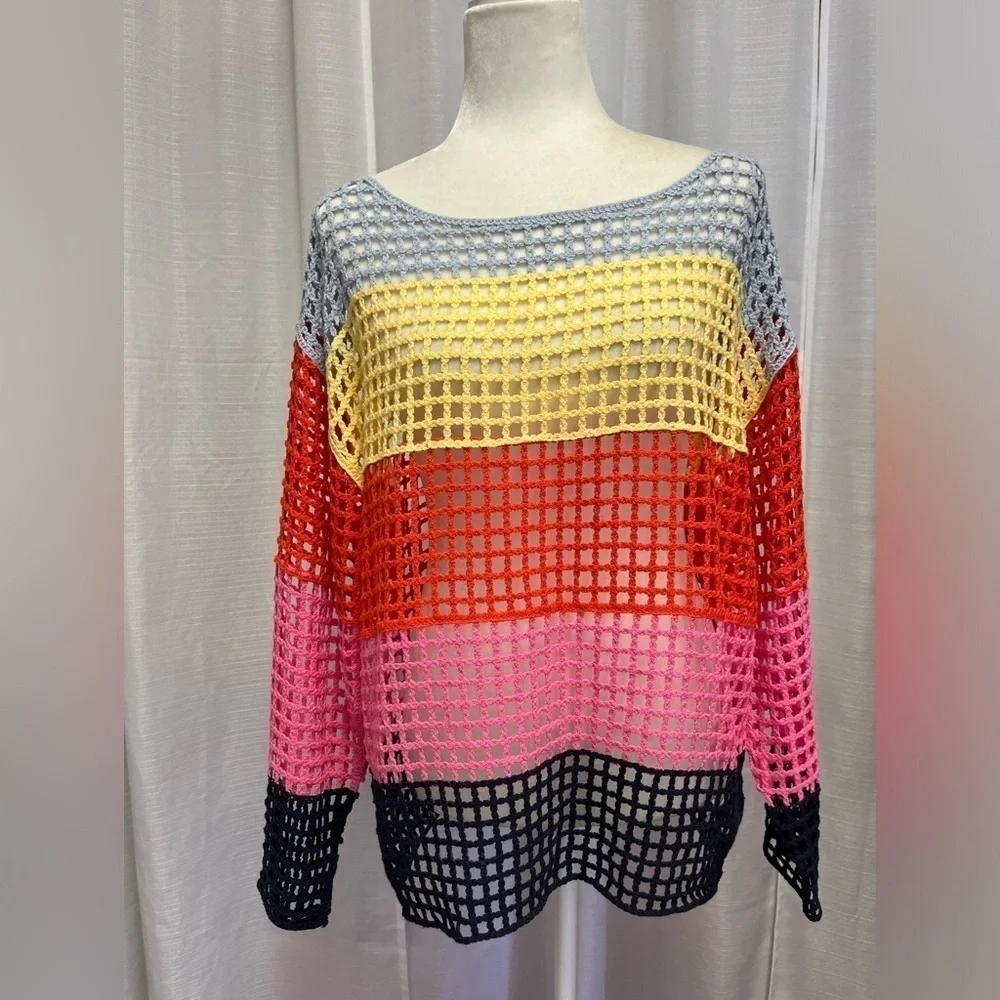 Fate Stripe Eyelet Knitted Pullover | size Small